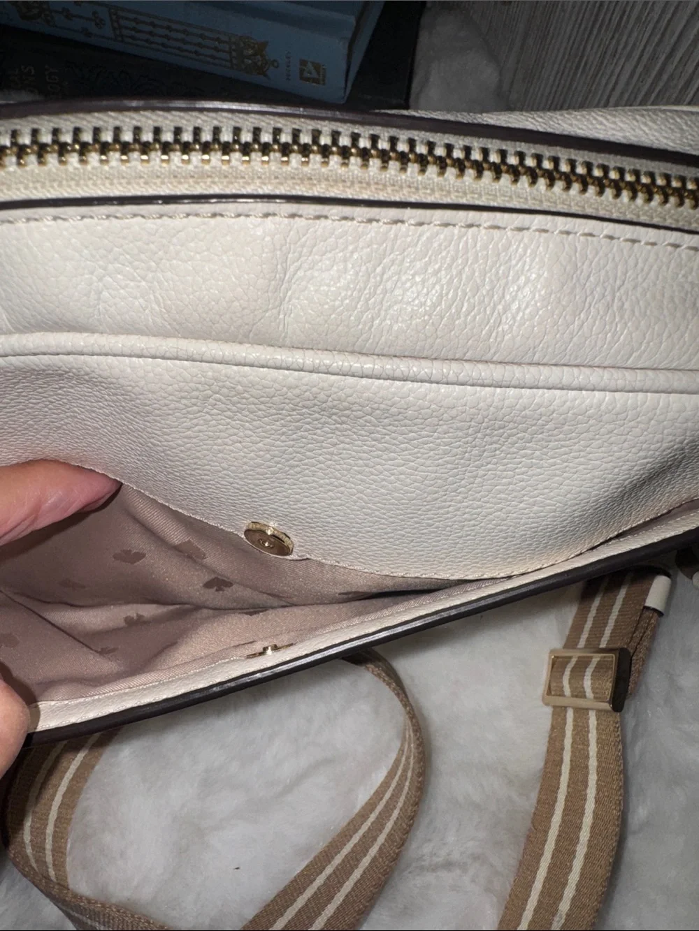 kate spade Cream Leather Crossbody with Striped Strap